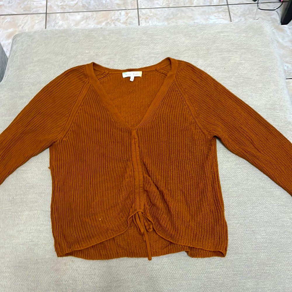Brown long sleeve v tie sweater